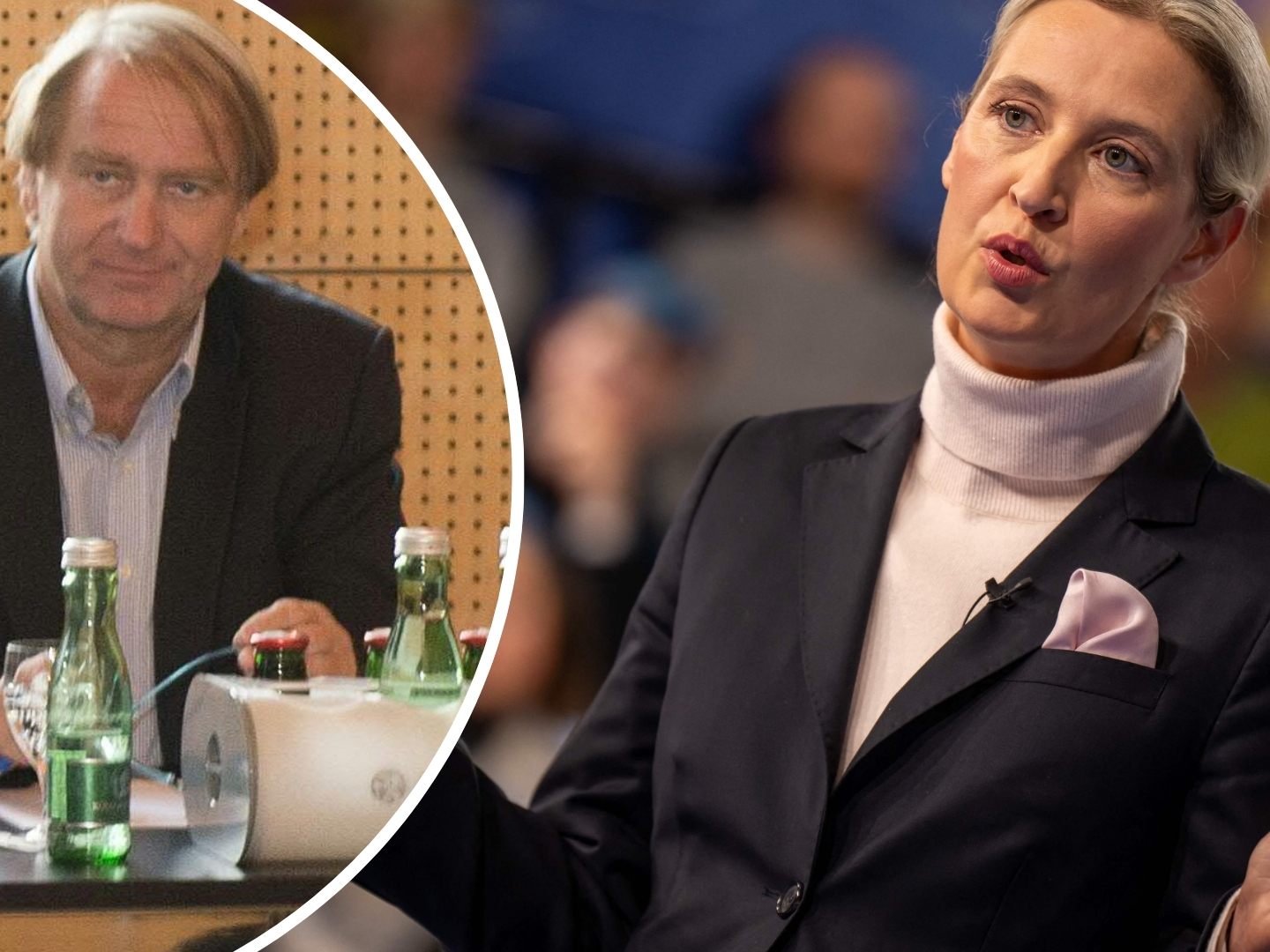 Die Plakat-Spende von Gerhard Dingler (l.) an die AfD von Alice Weidel (r.) ist Gegenstand von Ermittlungen.