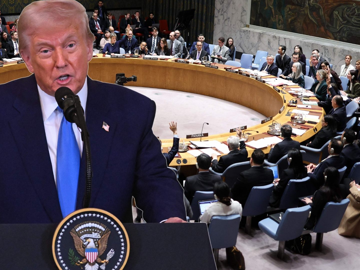 Erstmals gemeinsamer Sicherheitsratsentschluss zum Ukraine-Krieg - Trump dürfte das als Zustimmung zu seinem Pro-Putin-Kurs verstehen. Erstmals gemeinsamer Sicherheitsratsentschluss zum Ukraine-Krieg - Trump dürfte das als Zustimmung zu seinem Pro-Putin-Kurs verstehen.
