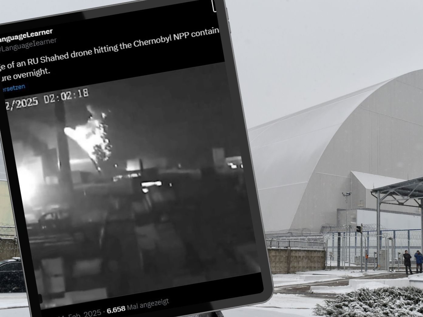 Die Schutzhülle des AKW Tschernobyl wurde bei einem Angriff beschädigt.