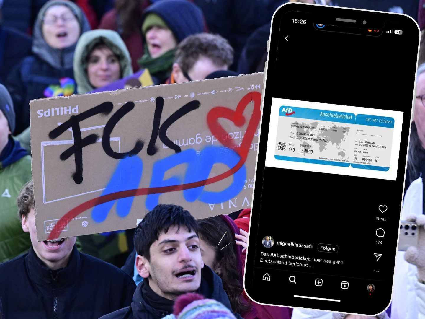 AfD sorgte mit „Abschiebeticket“-Flyer in Karlsruhe für Proteste. Die Staatsanwaltschaft sieht jedoch keinen strafrechtlichen Verstoß.