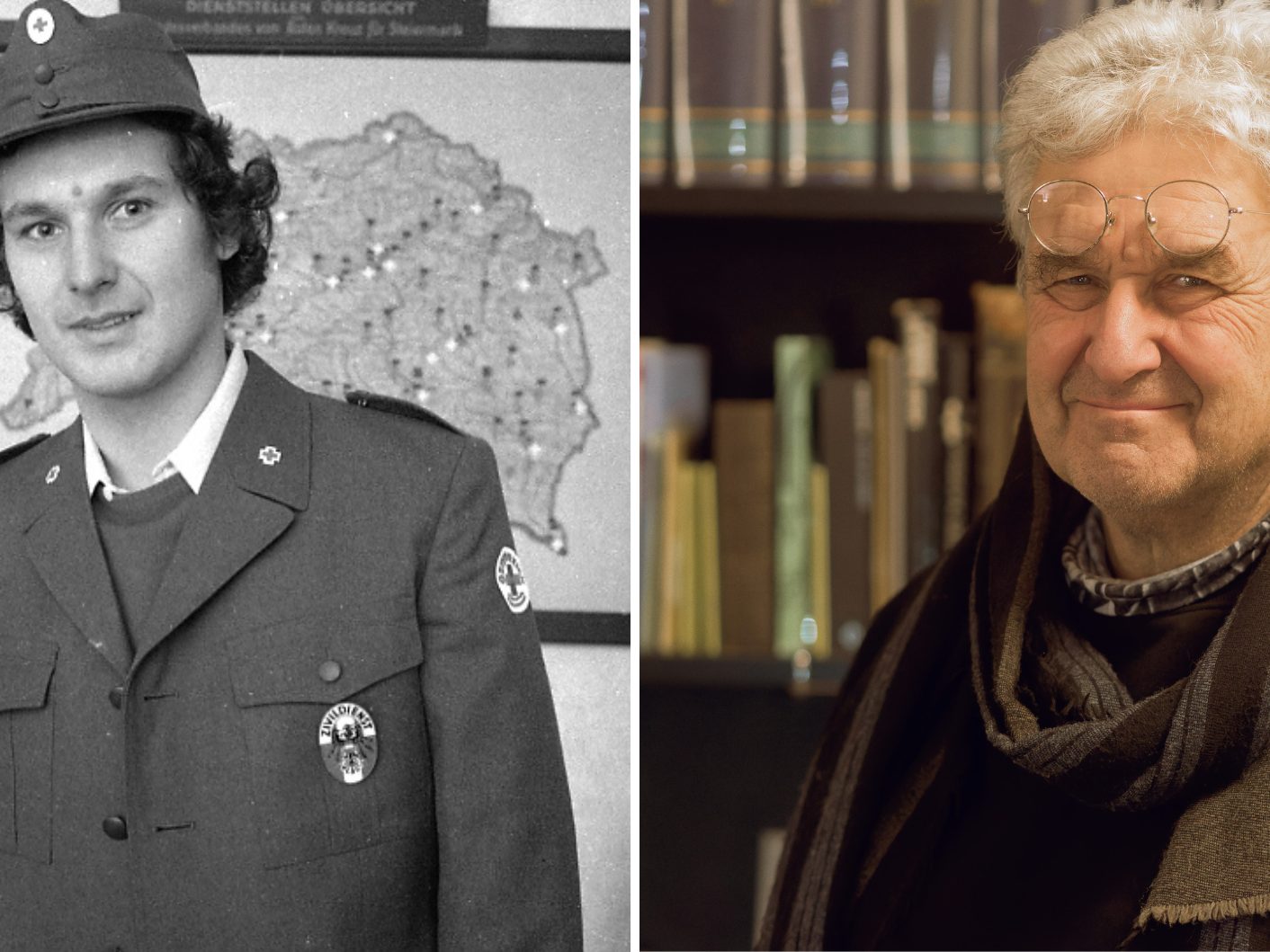 Im Bild: Max Aufischer, der erste Zivildiener Österreichs (damals und heute).