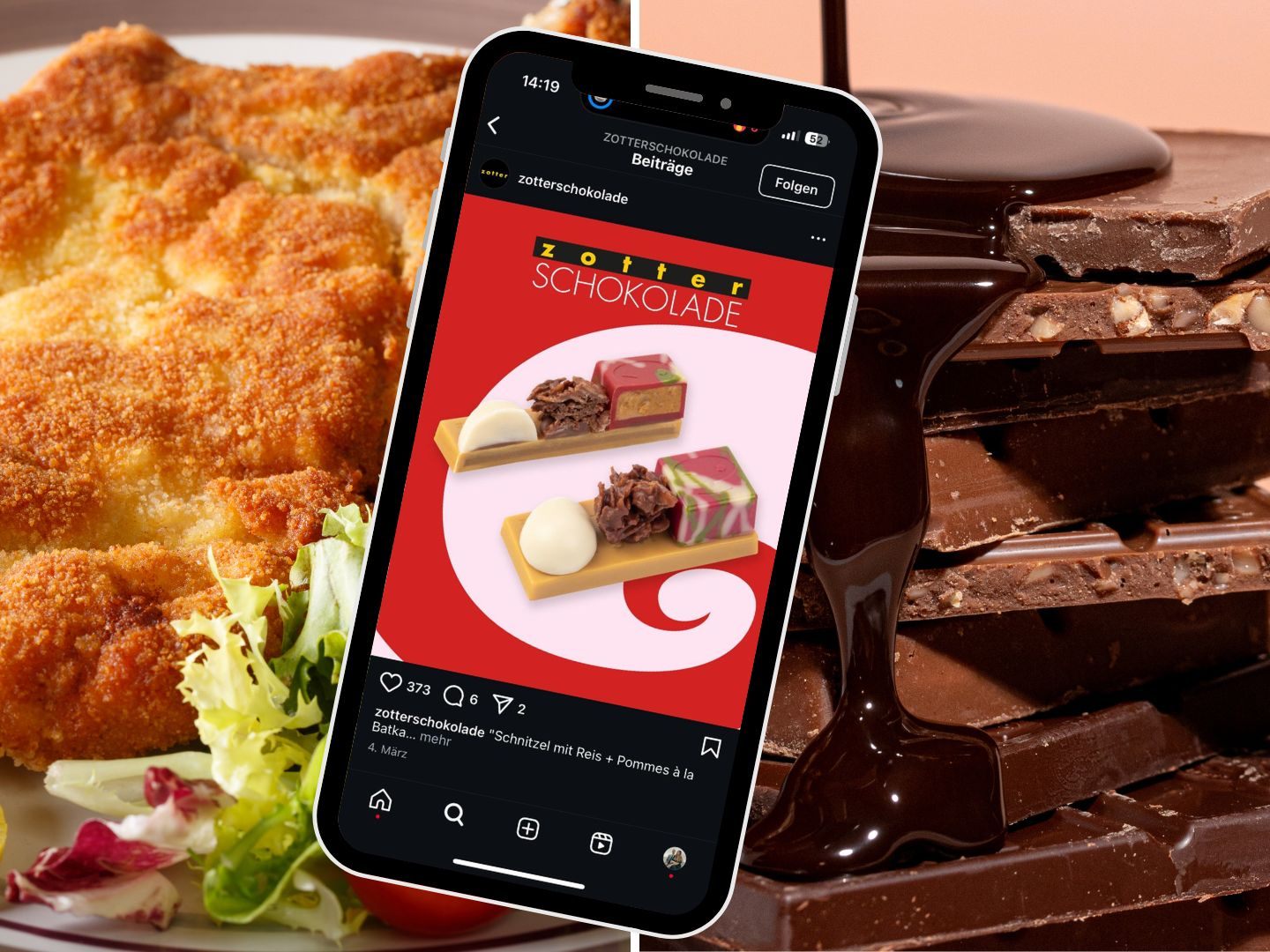 Schnitzel mal anders: Radiomoderator Mario Batka und die Schoko-Experten Julia und Josef Zotter präsentieren ihre außergewöhnliche Kreation – die Schnitzel-Schokolade. Schnitzel mal anders: Radiomoderator Mario Batka und die Schoko-Experten Julia und Josef Zotter präsentieren ihre außergewöhnliche Kreation – die Schnitzel-Schokolade.