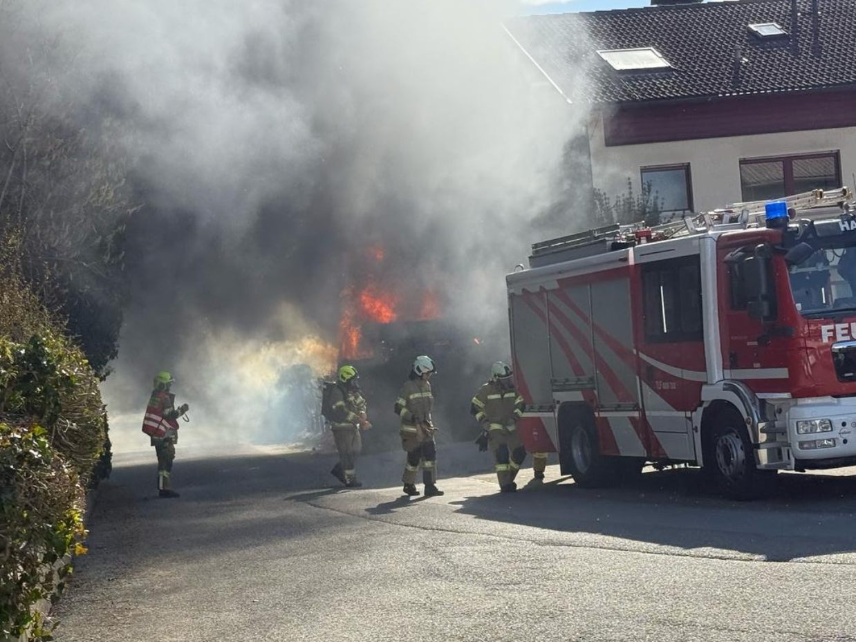 Die Ankunft der Feuerwehr bei der brennenden Hecke. Die Ankunft der Feuerwehr bei der brennenden Hecke.