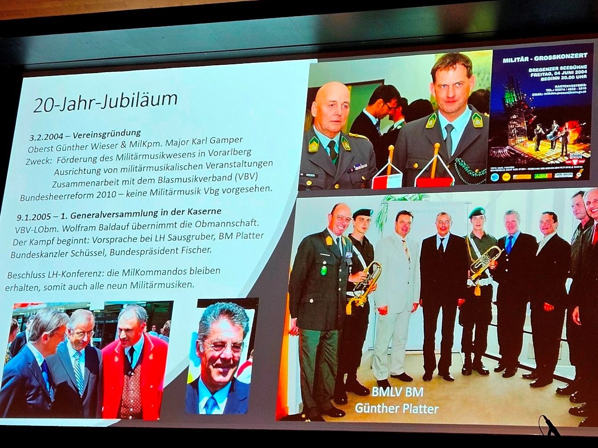 Konzertante Generalversammlung zum 20-jährigen Bestandsjubiläum des Vereins zur Förderung des österreichischen Militärmusikwesens in Vorarlberg Konzertante Generalversammlung zum 20-jährigen Bestandsjubiläum des Vereins zur Förderung des österreichischen Militärmusikwesens in Vorarlberg