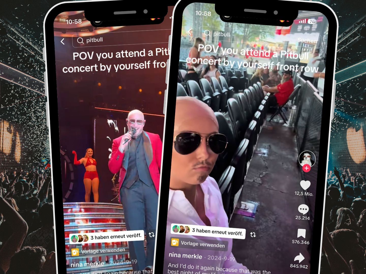 Ein TikTok-Video zeigt, wie sich Pitbull-Fans für die Europa-Tour 2025 mit Glatze, Sonnenbrille und Anzug stylen und den typischen „Mr. Worldwide“-Look nachahmen. Ein TikTok-Video zeigt, wie sich Pitbull-Fans für die Europa-Tour 2025 mit Glatze, Sonnenbrille und Anzug stylen und den typischen „Mr. Worldwide“-Look nachahmen.