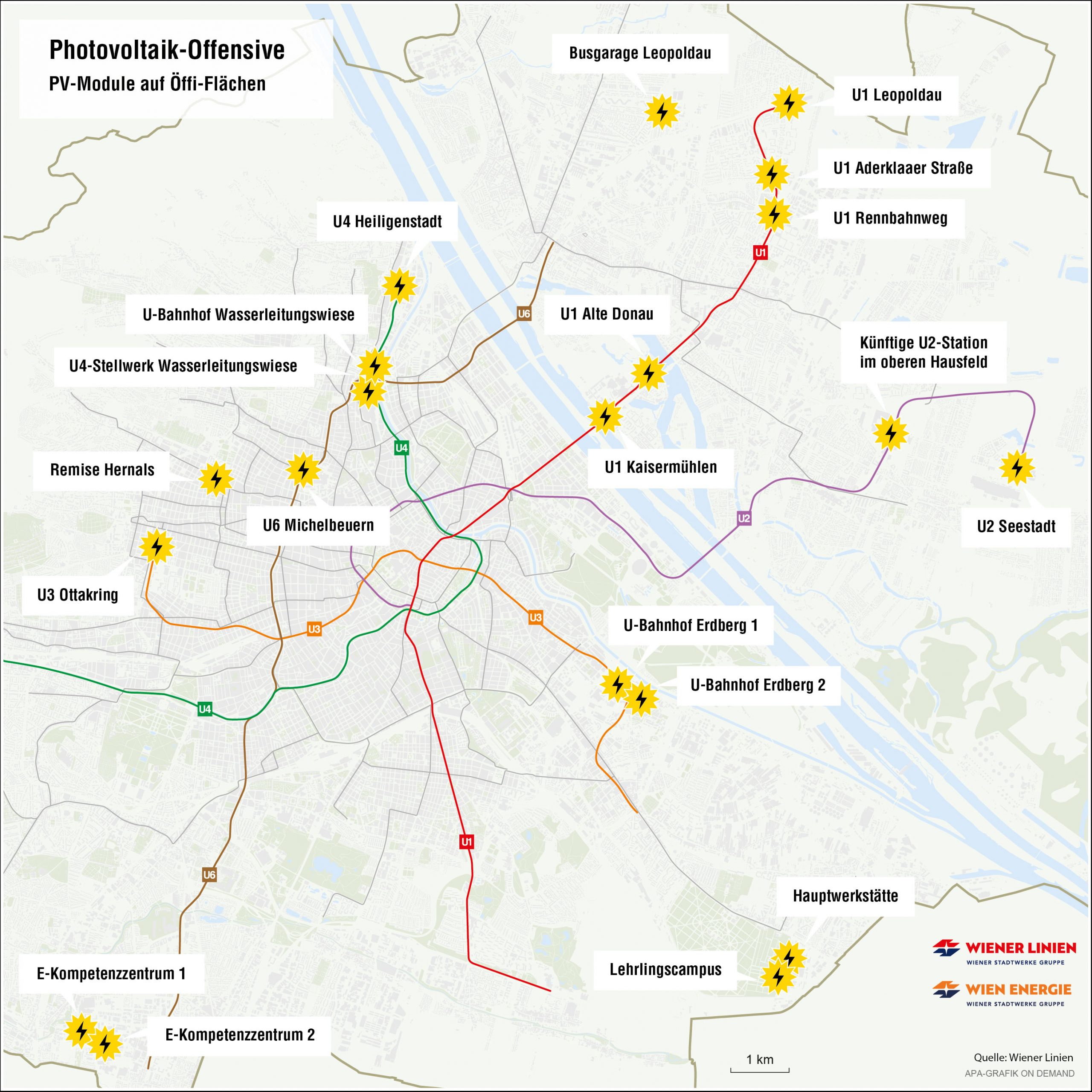 Grafik zur Photovoltaik-Offensive: 20 PV-Anlagen auf Öffi-Flächen in Wien Grafik zur Photovoltaik-Offensive: 20 PV-Anlagen auf Öffi-Flächen in Wien