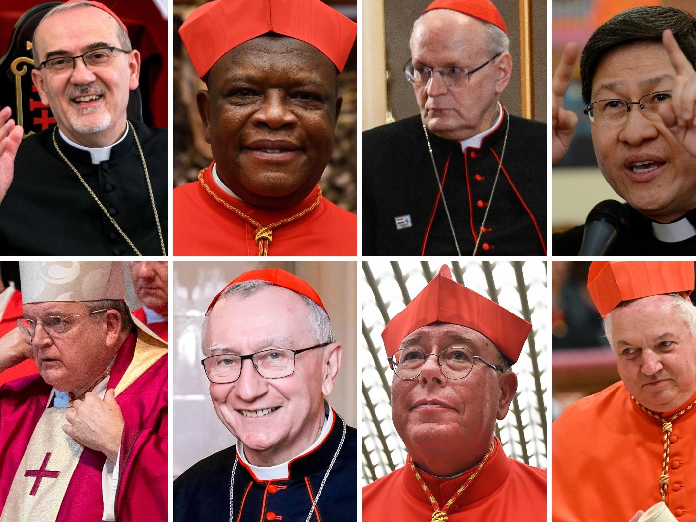 133 Kardinäle wählen Anfang Mai den neuen Nachfolger von Papst Franziskus - Pietro Parolin (unten Mitte) gilt als Favorit.
