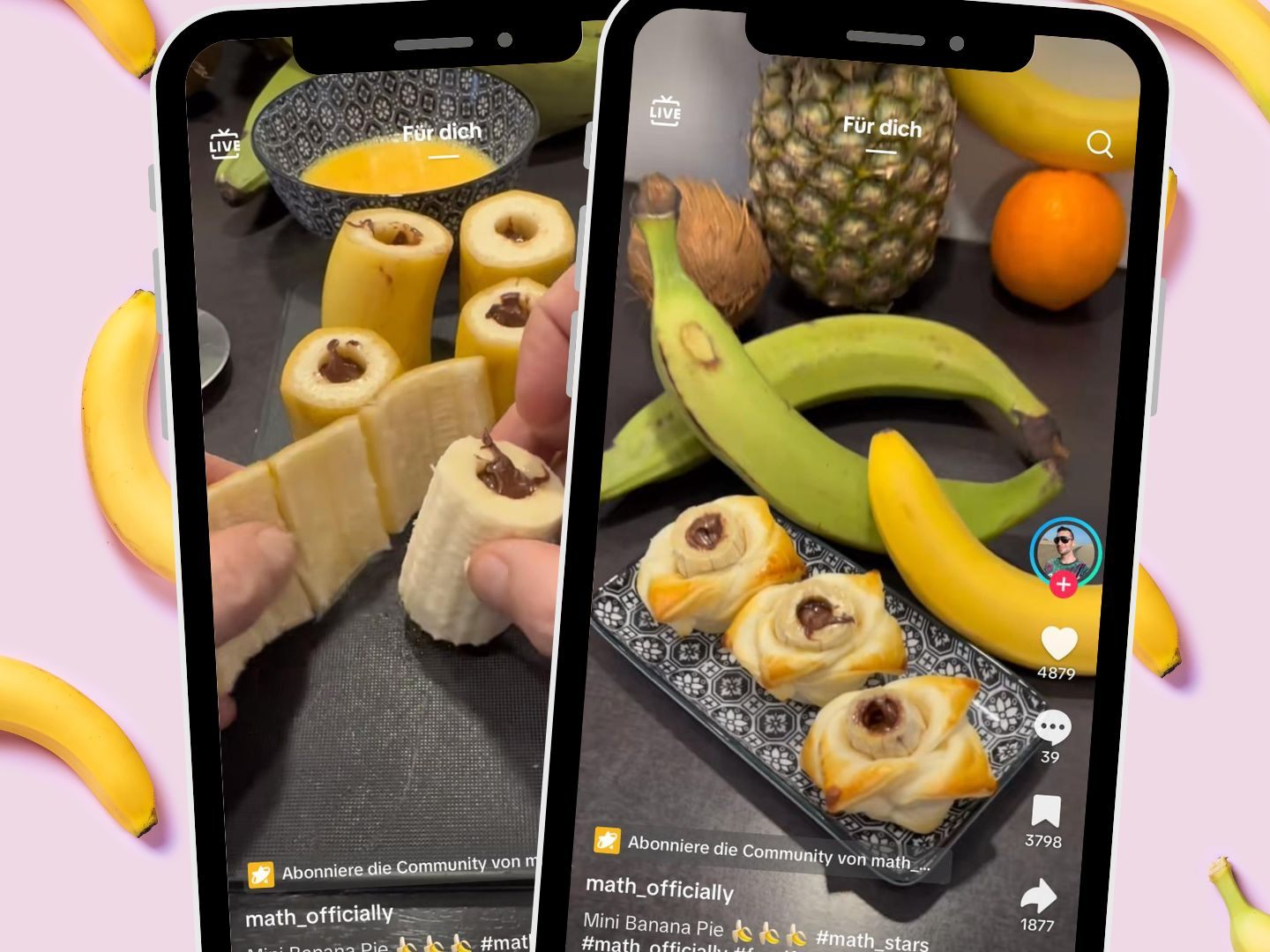 Ein TikTok-Video von zeigt die Zubereitung eines Mini-Bananen-Pies mit Schokoladenfüllung und findet Anklang bei Dessertliebhabern.