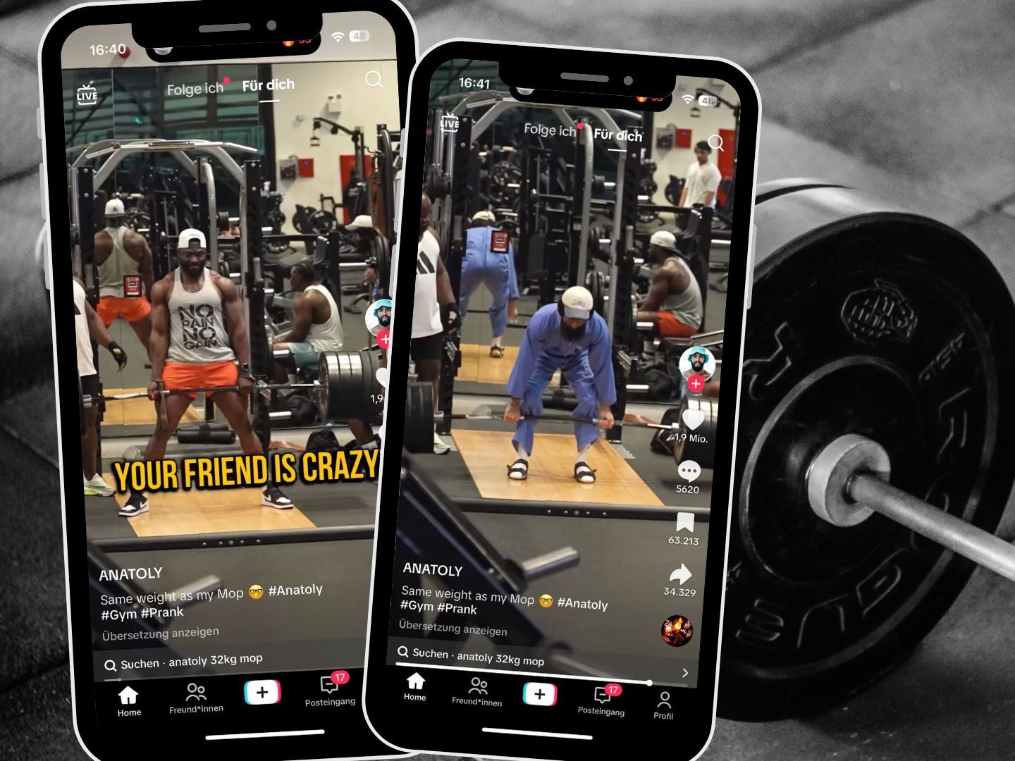 Anatoly begeistert erneut mit einem humorvollen Fitness-Streich im Gym und festigt seinen Ruf als kreativer Content-Creator auf Social Media. Anatoly begeistert erneut mit einem humorvollen Fitness-Streich im Gym und festigt seinen Ruf als kreativer Content-Creator auf Social Media.