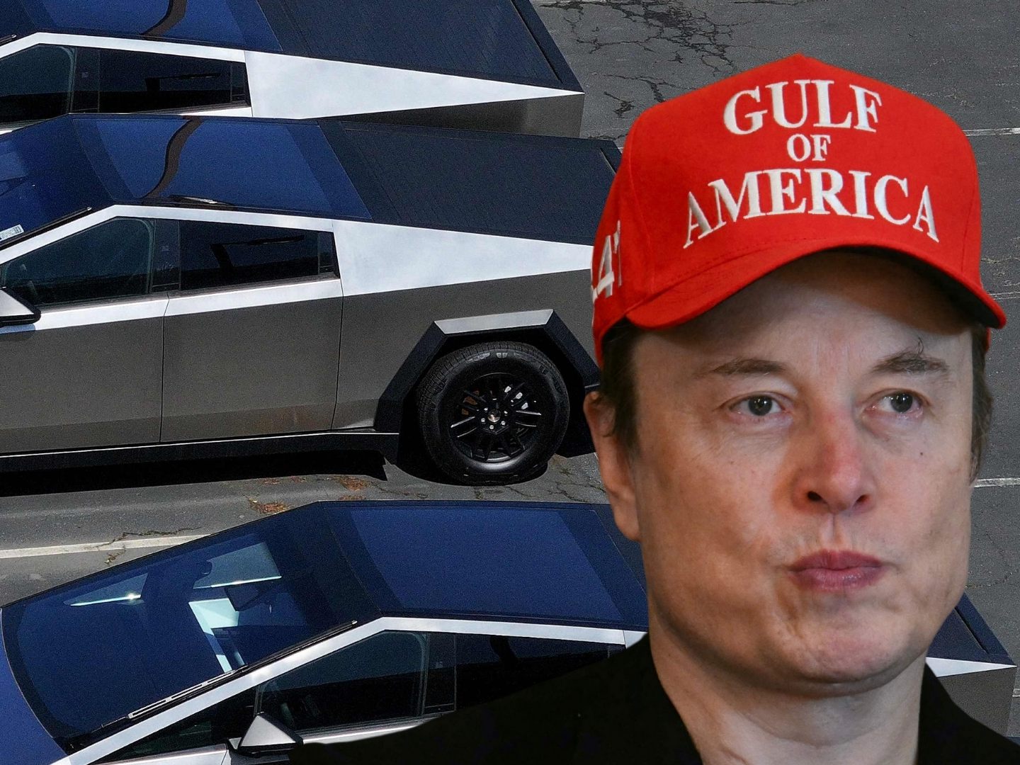 Unverkaufte Cybertrucks stapeln sich auf den Parkplätzen von Tesla-Händlern. Unverkaufte Cybertrucks stapeln sich auf den Parkplätzen von Tesla-Händlern.