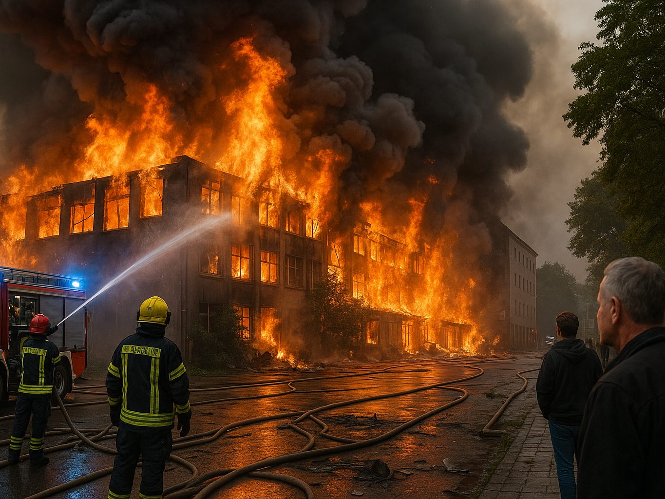Brand zerstört Kult-Eventhalle Rouge in Bochum (Symbolbild; KI generiert) Brand zerstört Kult-Eventhalle Rouge in Bochum (Symbolbild; KI generiert)