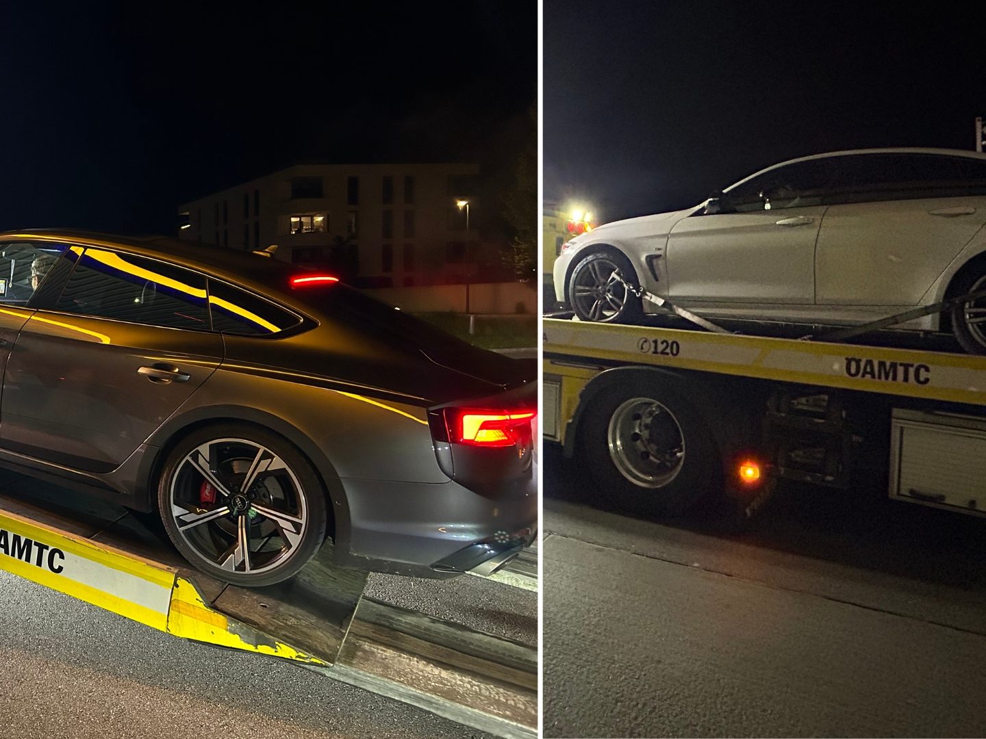 Der von der Polizei beschlagnahmte Audi (l.) und der ebenfalls beschlagnahmte BMW (r.). Der von der Polizei beschlagnahmte Audi (l.) und der ebenfalls beschlagnahmte BMW (r.).