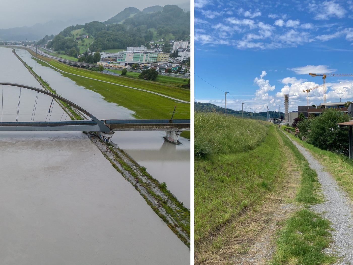 Mäharbeiten für Hochwasserschutz: Frühjahrsschnitt im Dammfußbereich. Mäharbeiten für Hochwasserschutz: Frühjahrsschnitt im Dammfußbereich.
