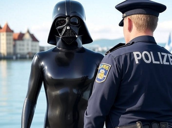 Ein Mann in Darth-Vader-Maske und Lackmantel hat am Samstagabend in Lindau einen Polizeieinsatz ausgelöst.