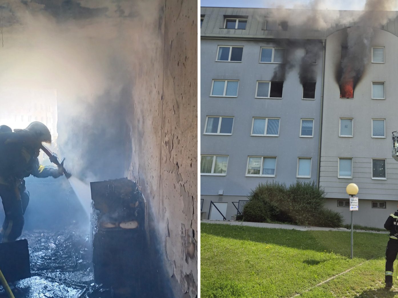 Zwei Feuerwehrleute wurden leicht verletzt. Zwei Feuerwehrleute wurden leicht verletzt.
