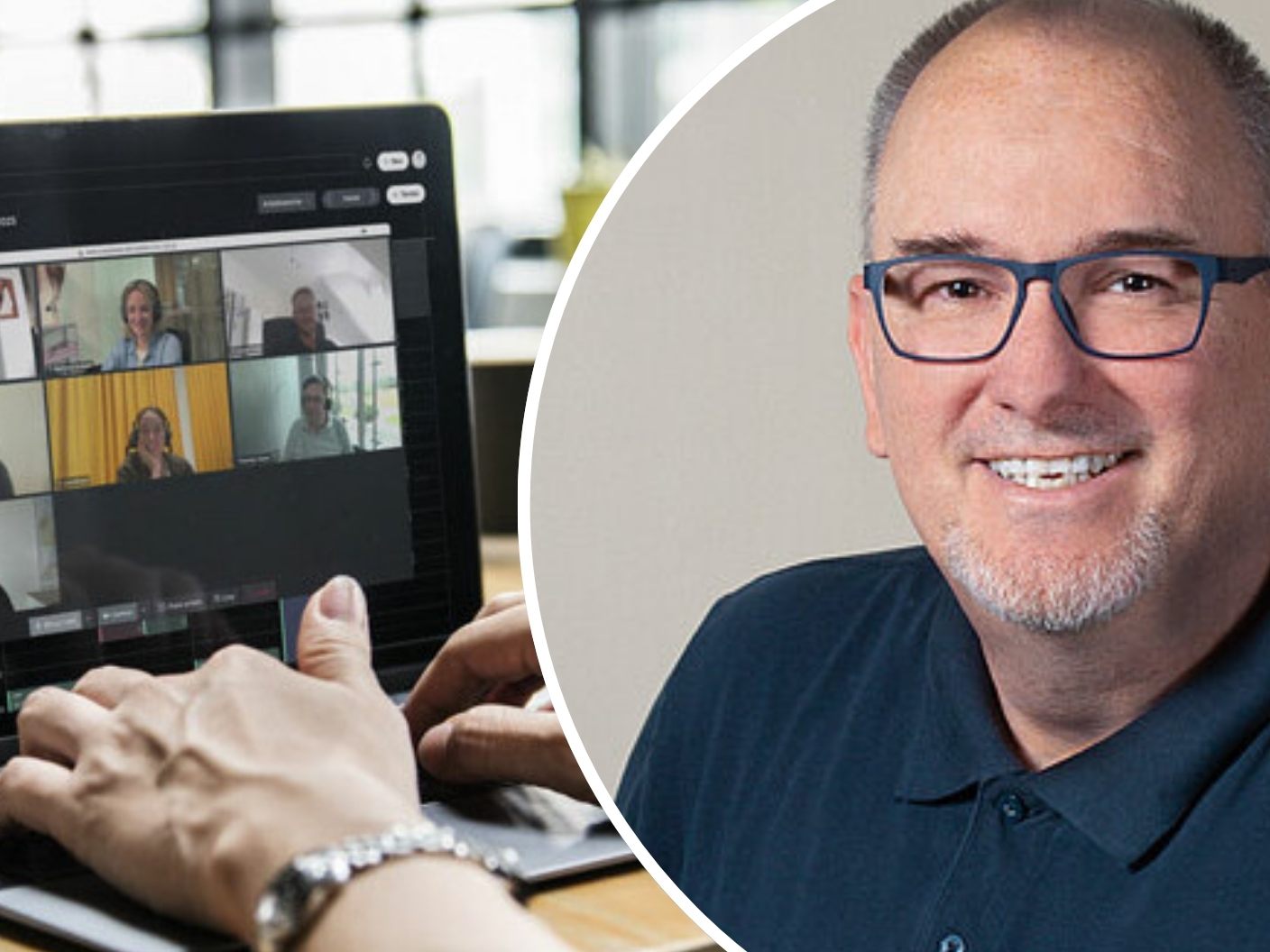 Ein Video-Call über CONSOLIDATE 6.0 (l.), entwickelt zur Gänze in Österreich. (r.: Gründer und CEO Christian Bickel)