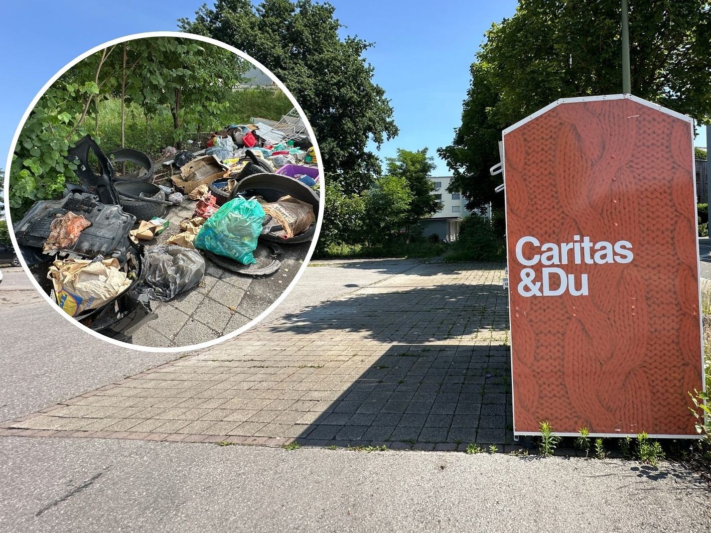 Müll neben Containern am Montag. Wie es jetzt beim Parkplatz aussieht.