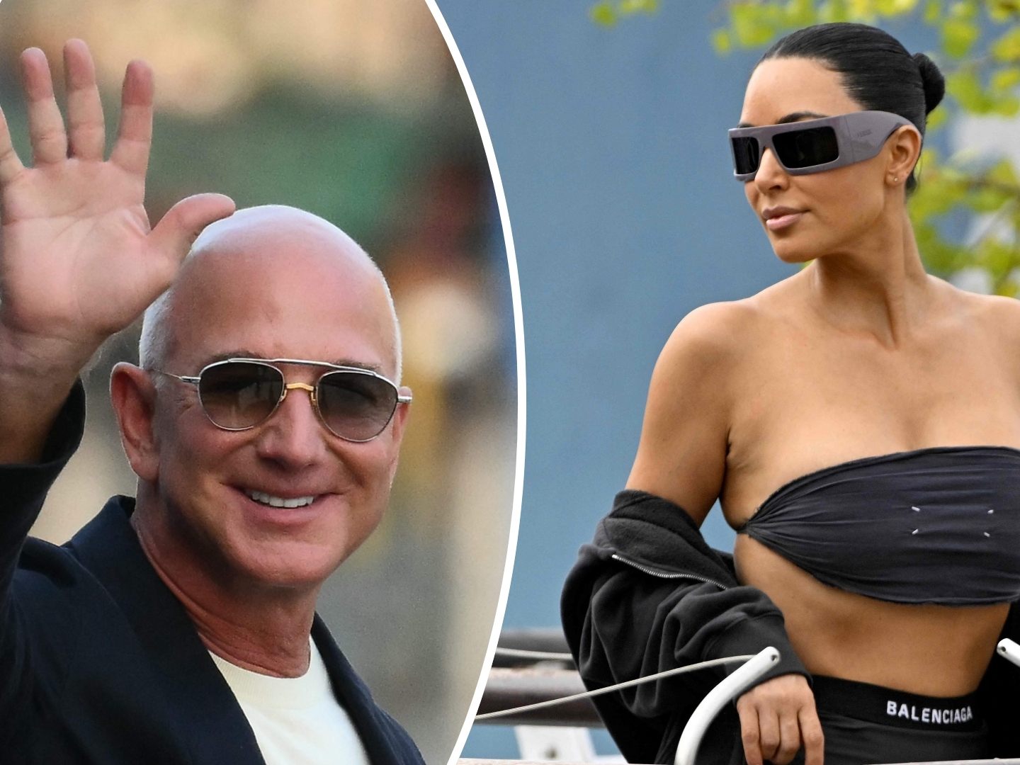 Kim Kardashian bei der Ankunft zur Hochzeit von Jeff Bezos in Venedig – erneut im Look von Balenciaga. Kim Kardashian bei der Ankunft zur Hochzeit von Jeff Bezos in Venedig – erneut im Look von Balenciaga.