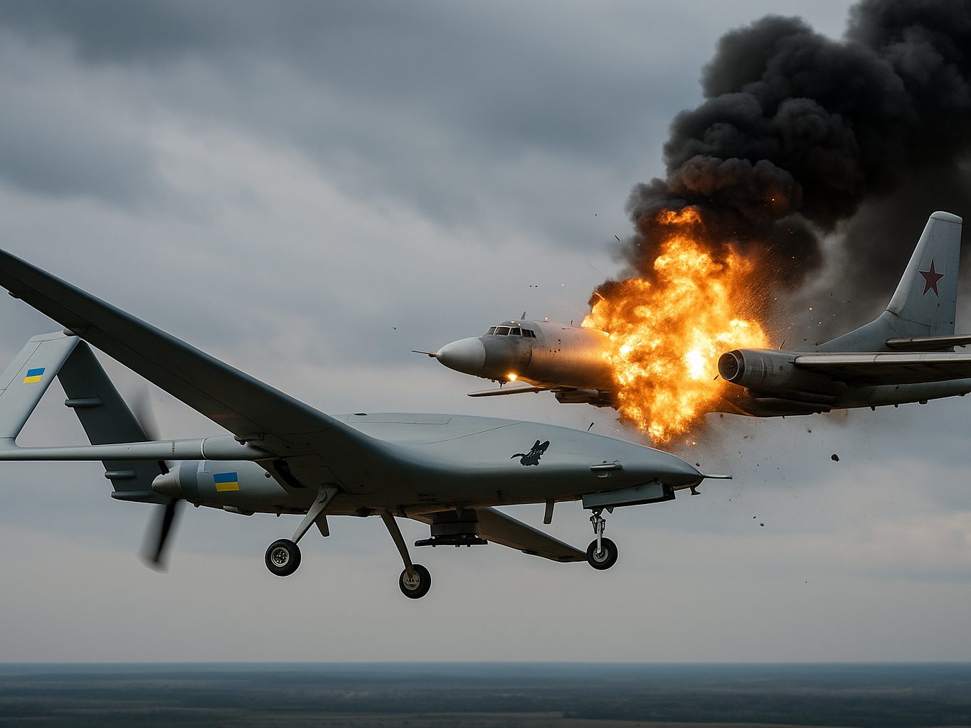 Ukrainische Drohnenangriffe auf russische Bomber (Symbolbild; KI generiert) Ukrainische Drohnenangriffe auf russische Bomber (Symbolbild; KI generiert)