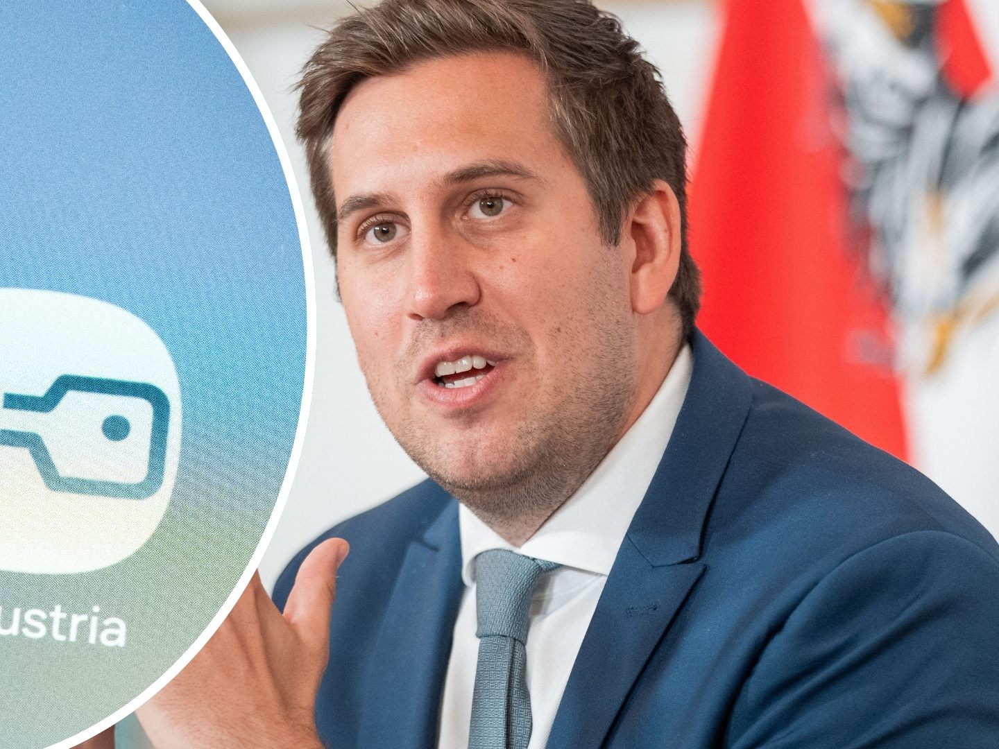 Bei der Pressekonferenz im Bundeskanzleramt stellt Staatssekretär Alexander Pröll die neue App ID Austria vor.