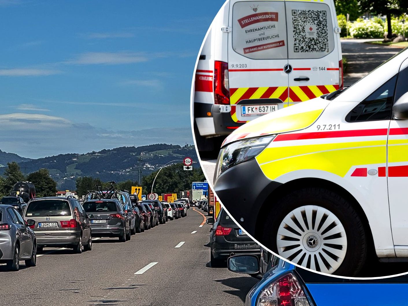 Auffahrunfall bei Hohenems: Zwei Frauen verletzt, Stau im Frühverkehr.