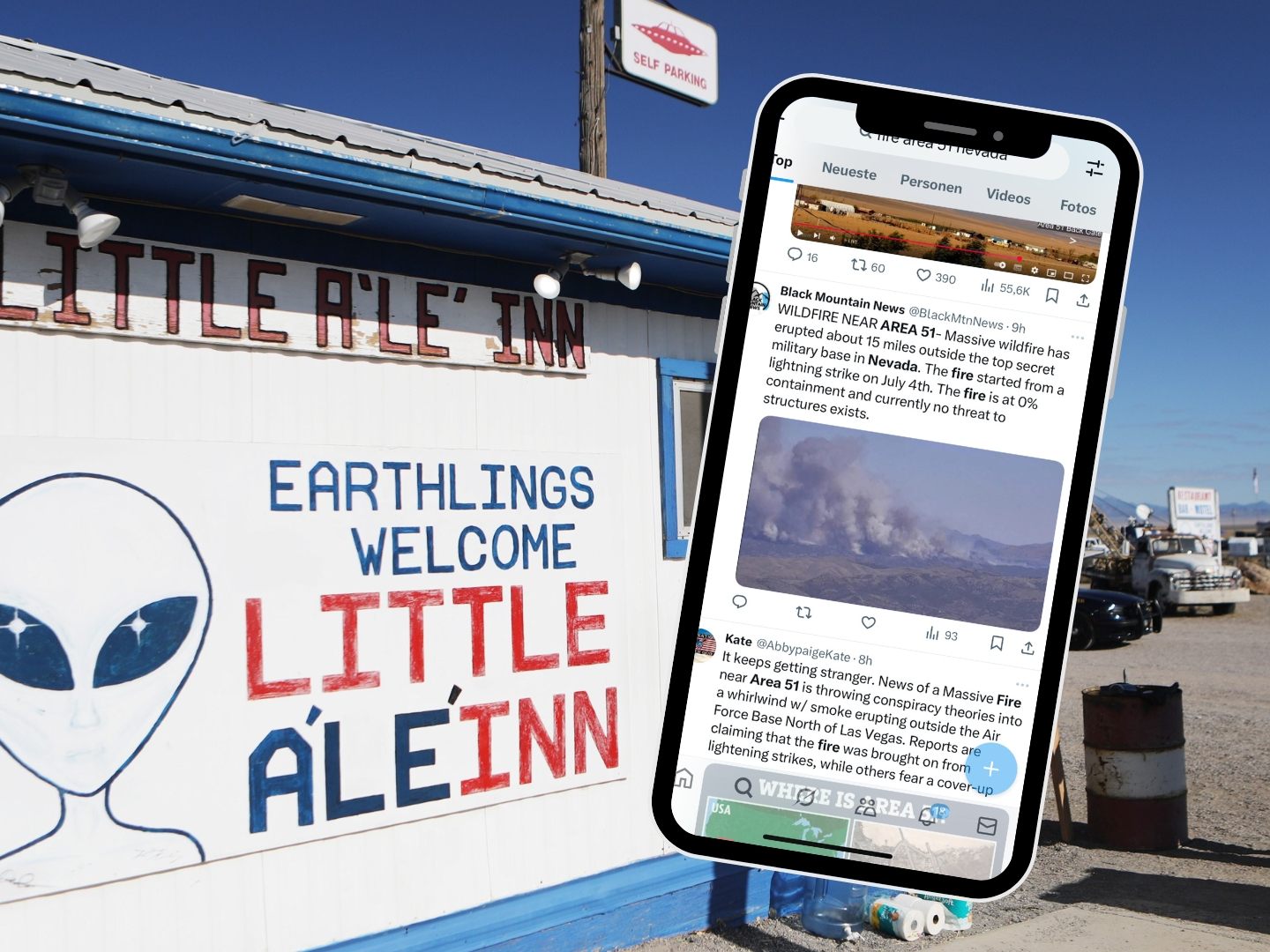 Der Großbrand nähert sich dem Sperrgebiet rund um Area 51 – offizielle Stellen sehen bisher keine Gefahr für die Militärbasis.