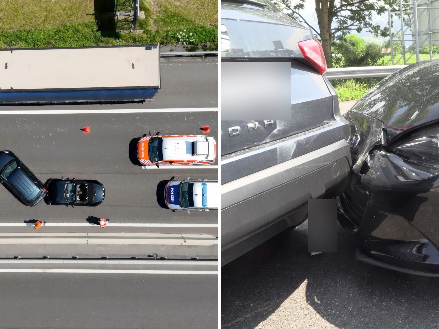 Bei einem Unfall auf der A14 bei Dornbirn kollidieren vier Fahrzeuge, eine Person wurde leicht verletzt.