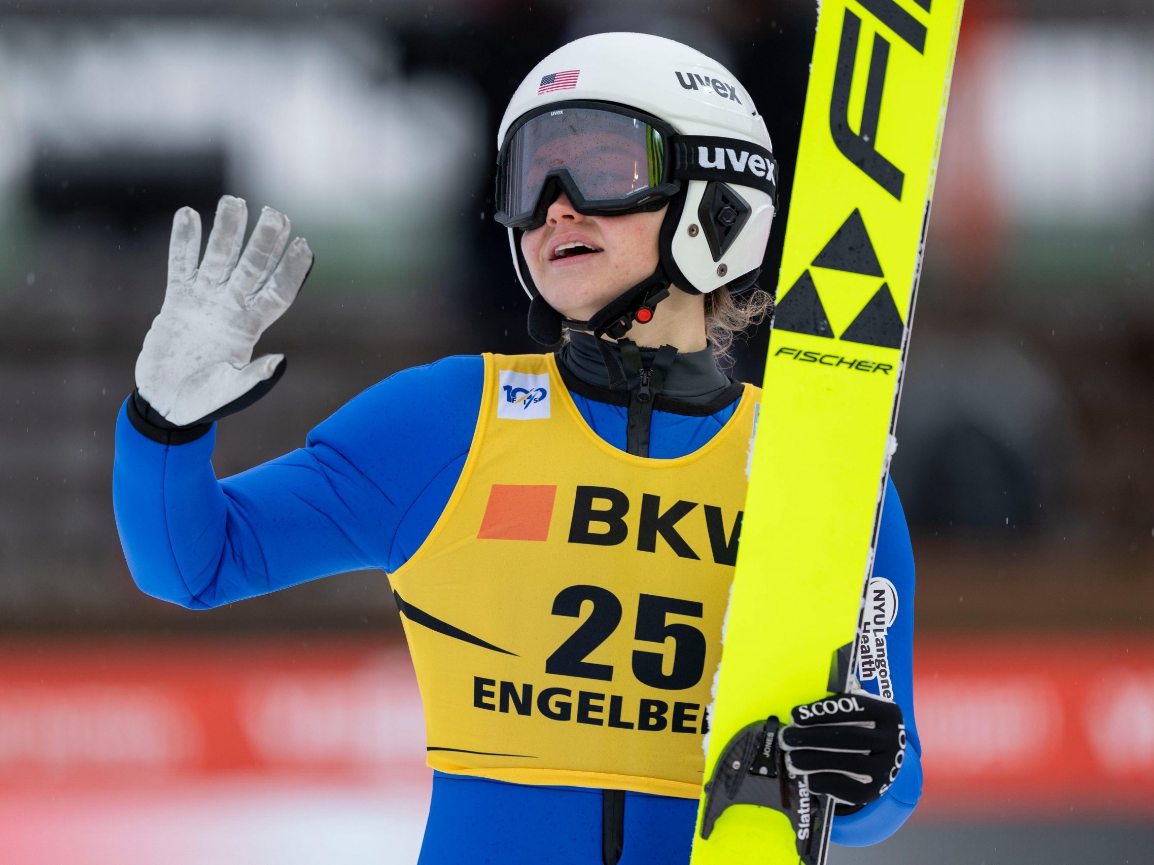Paige Jones (USA) beim Weltcup-Skispringen in Engelberg am 22. Dezember 2024. Paige Jones (USA) beim Weltcup-Skispringen in Engelberg am 22. Dezember 2024.