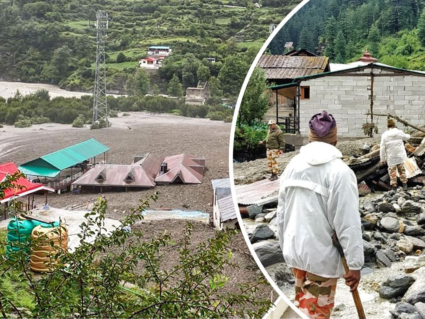 Behörden berichten von mindestens vier Toten nach der Schlammlawine in Dharali. Behörden berichten von mindestens vier Toten nach der Schlammlawine in Dharali.