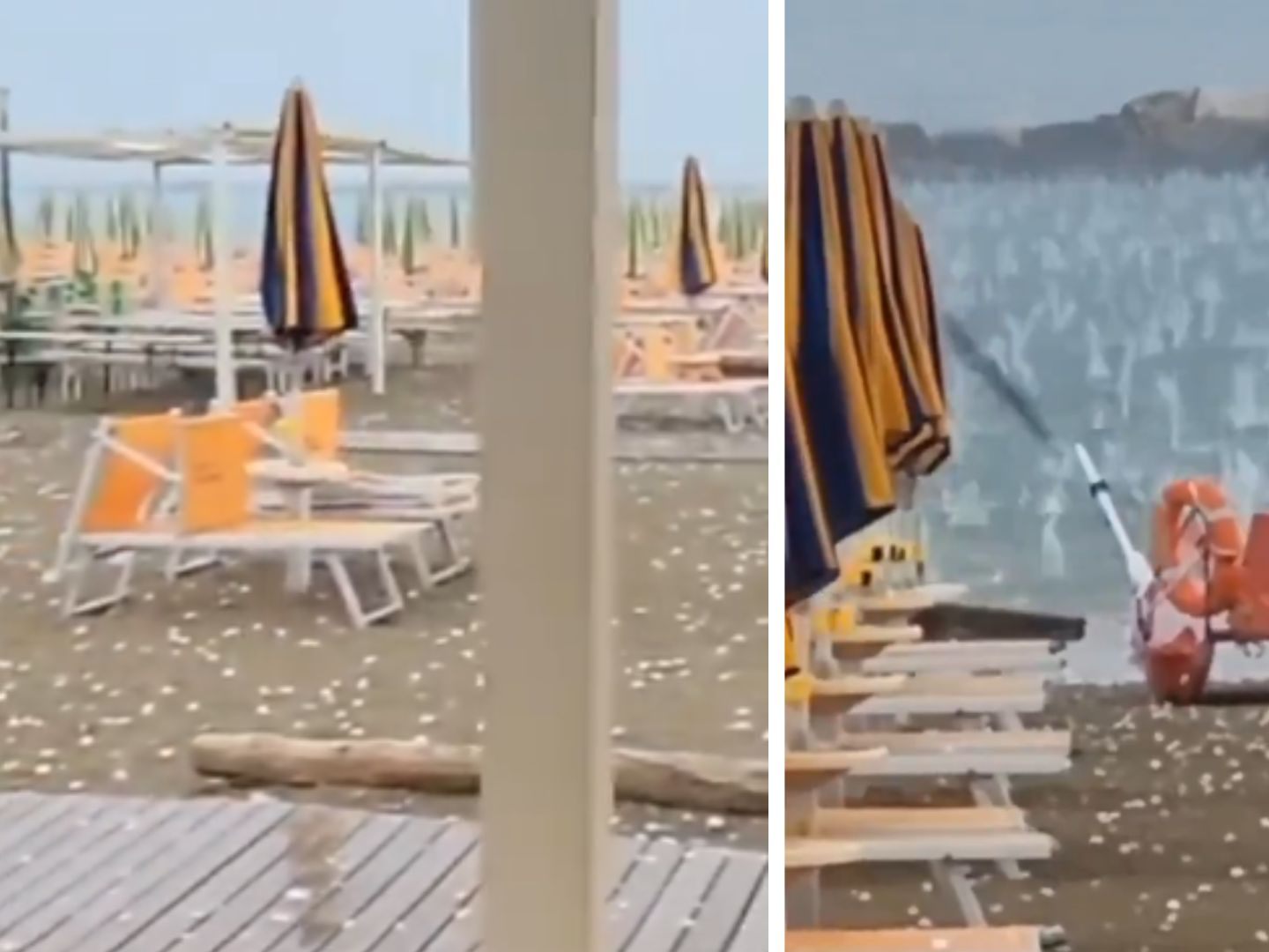 Tennisballgroßer Hagel fällt an Italiens Stränden.