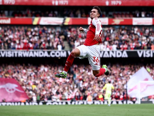Arsenals Zubimendi feiert ein Traumtor Arsenals Zubimendi feiert ein Traumtor