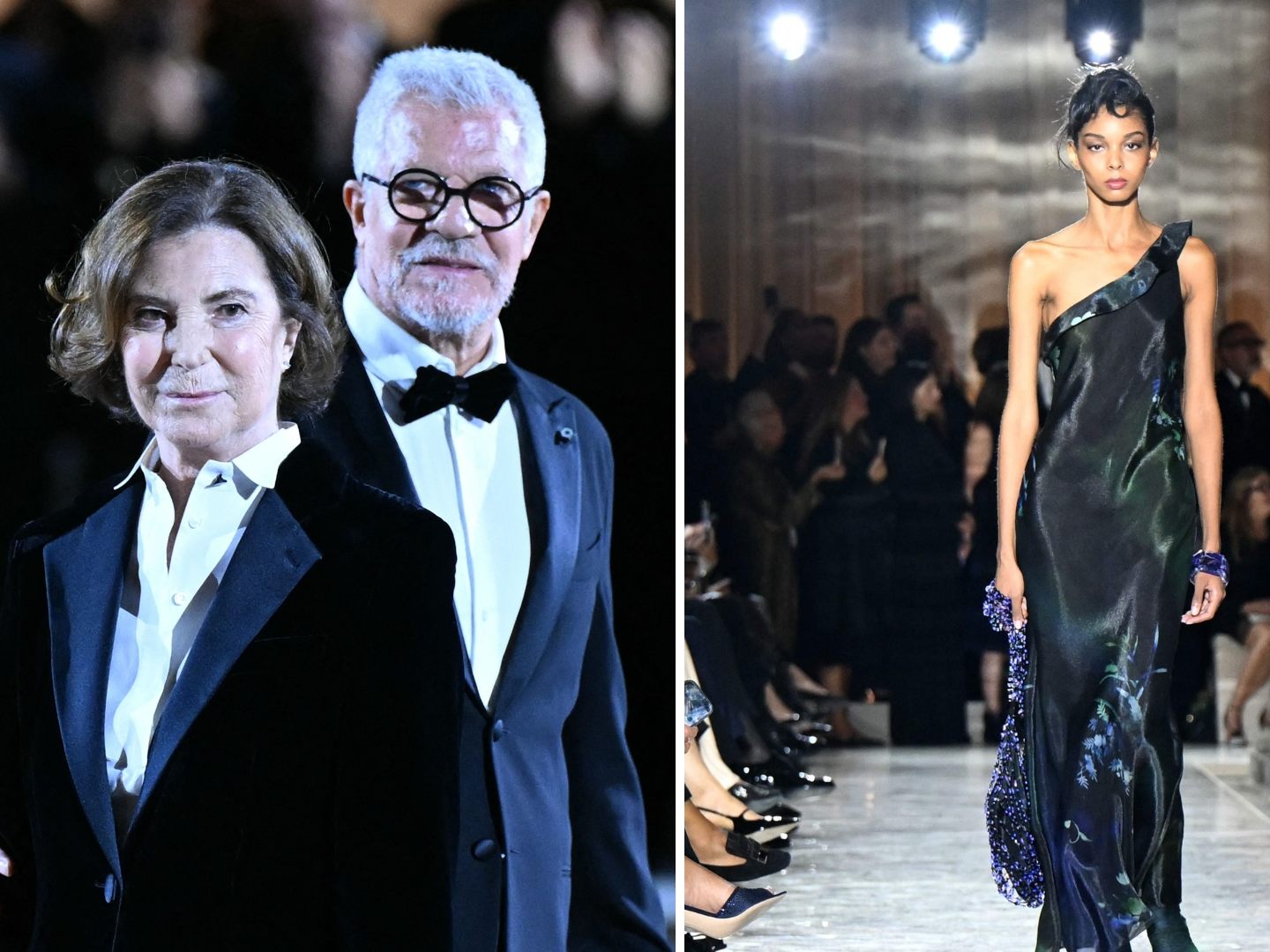 Roberta Armani und Leo Dell'Orco verabschieden sich nach der Giorgio-Armani-Schau bei der Mailänder Fashion Week. Roberta Armani und Leo Dell'Orco verabschieden sich nach der Giorgio-Armani-Schau bei der Mailänder Fashion Week.