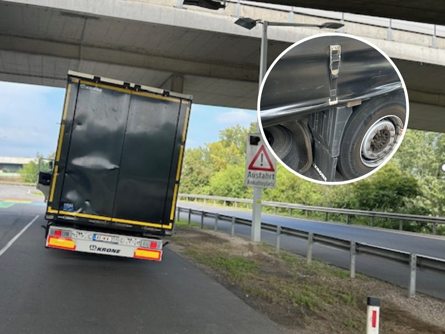 Der Sattelzug wurde mit defektem Reifen gestoppt. Der Sattelzug wurde mit defektem Reifen gestoppt.