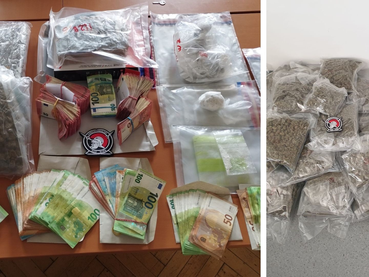 Die in den Wiener Wohnungen gefundenen Suchtmittel und Bargeldbestände wurden sichergestellt. Die in den Wiener Wohnungen gefundenen Suchtmittel und Bargeldbestände wurden sichergestellt.