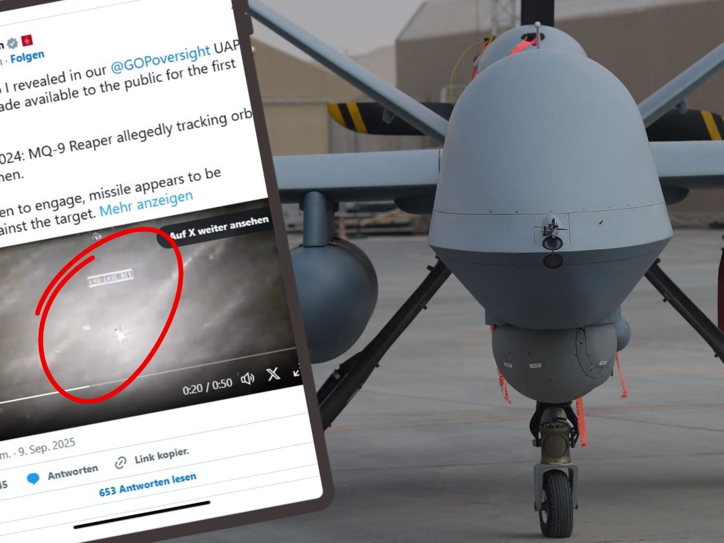 Ein Drohnenangriff mit Hellfire-Rakete trifft ein unbekanntes Objekt - Das Video sorgt für Aufregung. Ein Drohnenangriff mit Hellfire-Rakete trifft ein unbekanntes Objekt - Das Video sorgt für Aufregung.