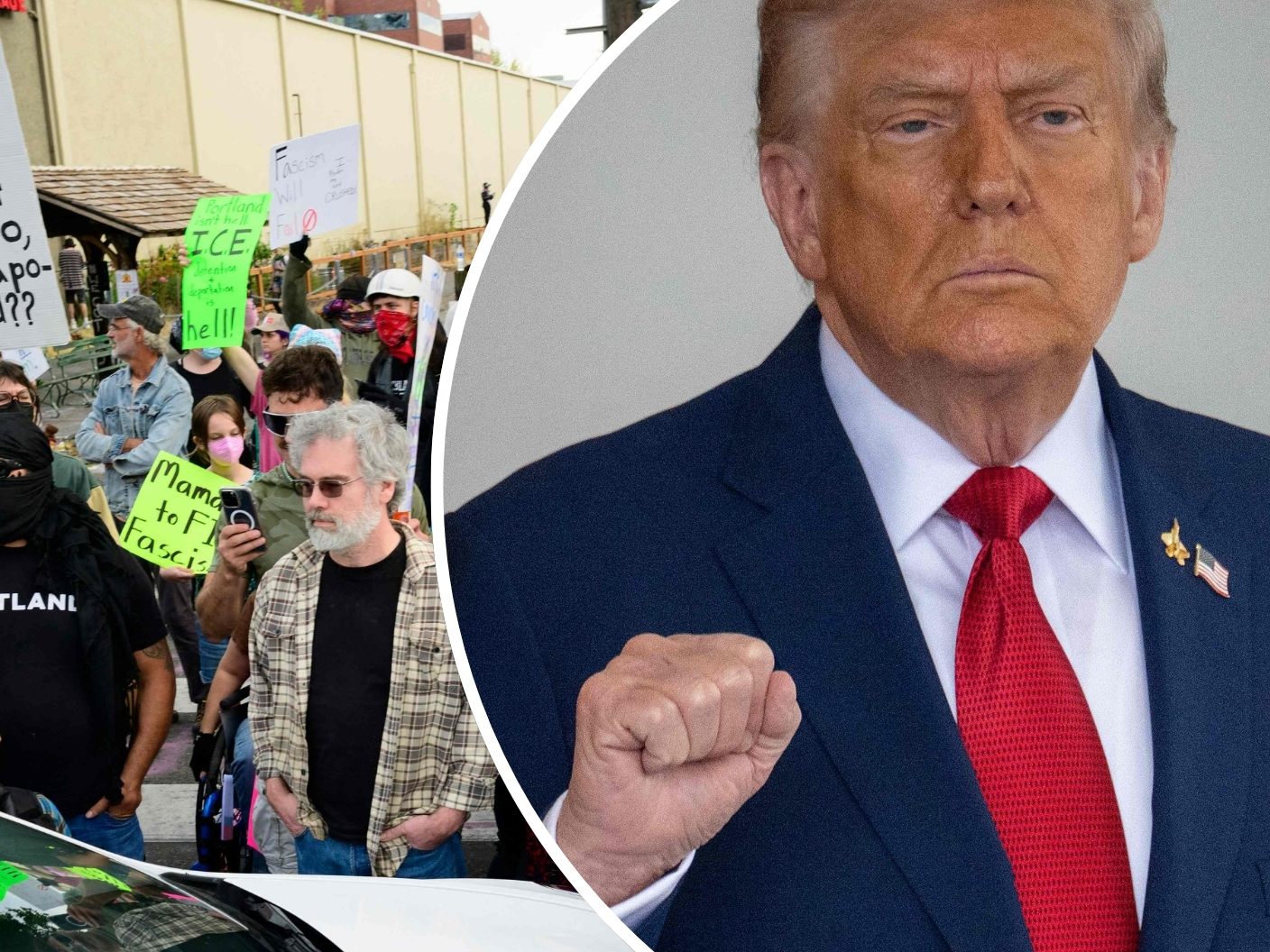 Proteste in Portland (l.) - Klage gegen Donald Trump wegen "Überschreitung seiner Befugnisse". Proteste in Portland (l.) - Klage gegen Donald Trump wegen "Überschreitung seiner Befugnisse".