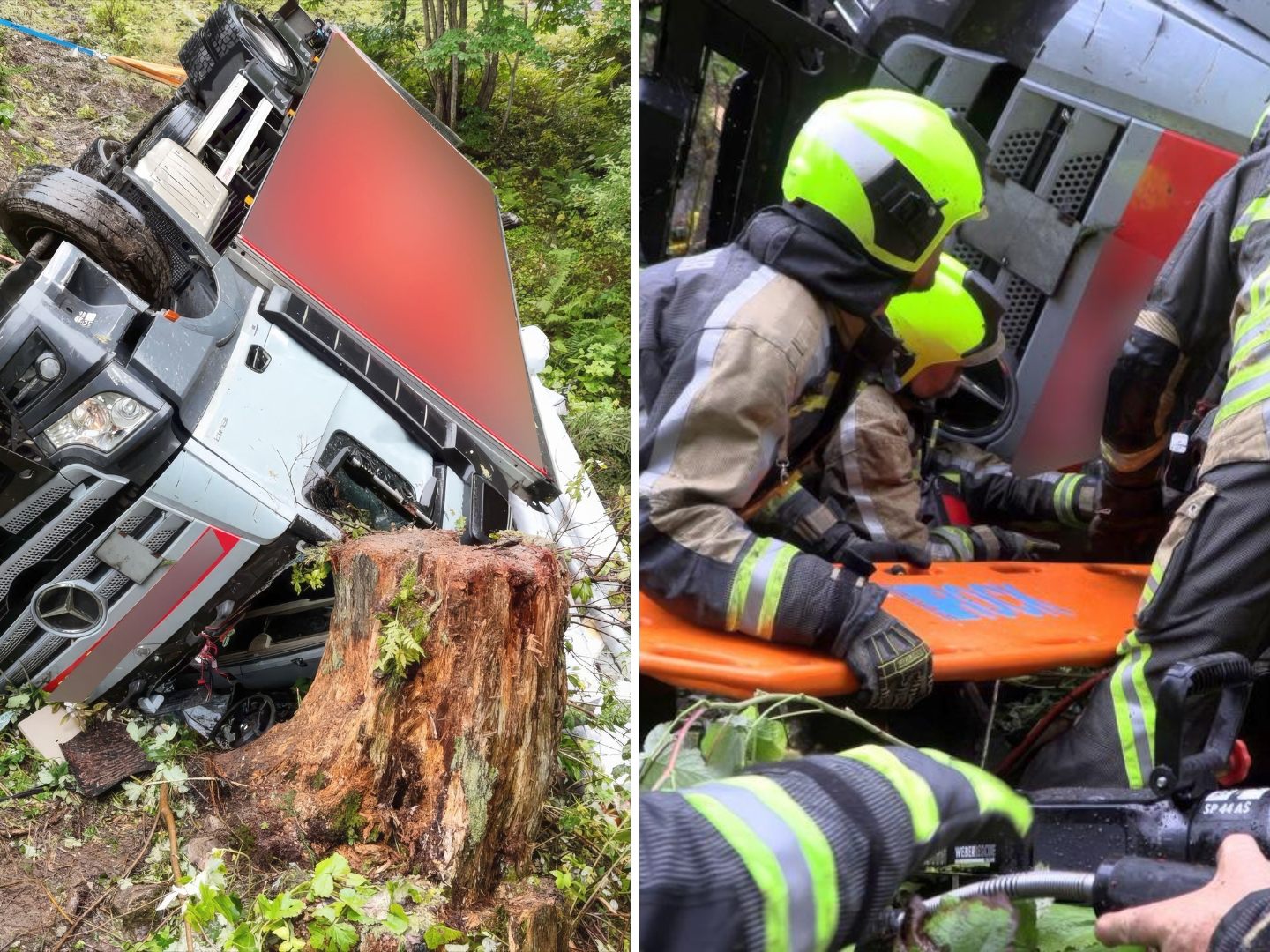 Der Lenker musste mit einem hydraulischen Rettungsgerät aus dem Fahrerhaus befreit werden. Der Lenker musste mit einem hydraulischen Rettungsgerät aus dem Fahrerhaus befreit werden.