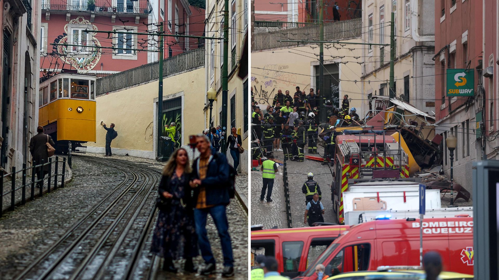 Normalerweise gilt der Ort als Touristen-Hotspot (Bild links). Auf dem Bild rechts sieht man das Chaos nach dem Unglück.