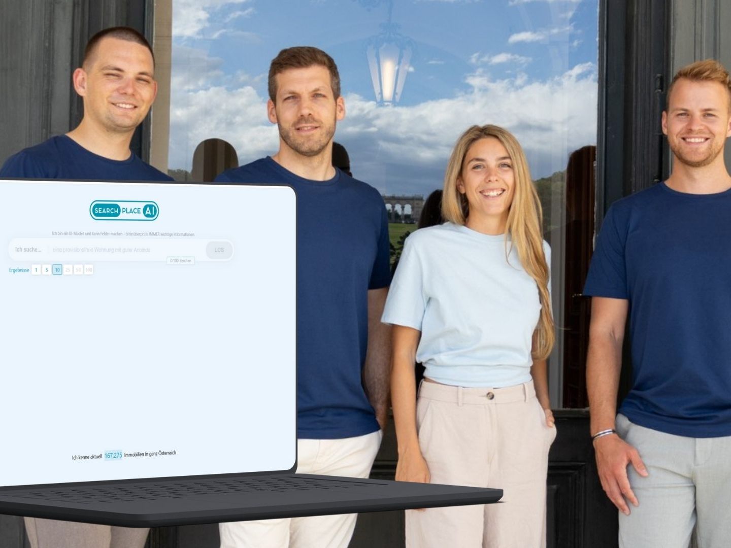 SearchPlace.ai-Team: v.l.n.r.: Markus Hammerschmid, dann die Gründer Julian Wimmer, Vivienne Pour und Joshua Krick.