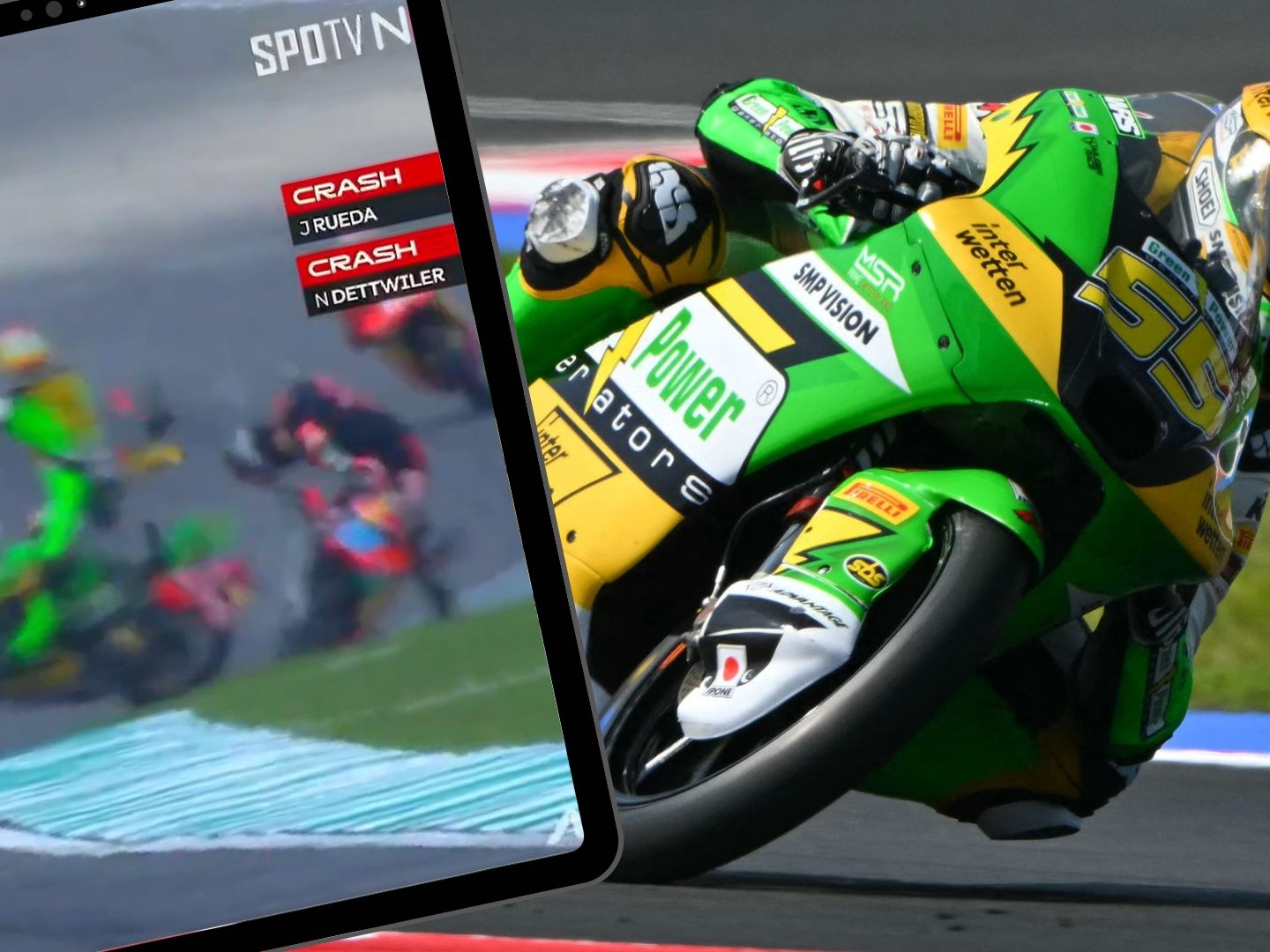 Der heftige Crash (kleines Bild) passierte auf dem Weg zur Startaufstellung, nicht im Rennen.