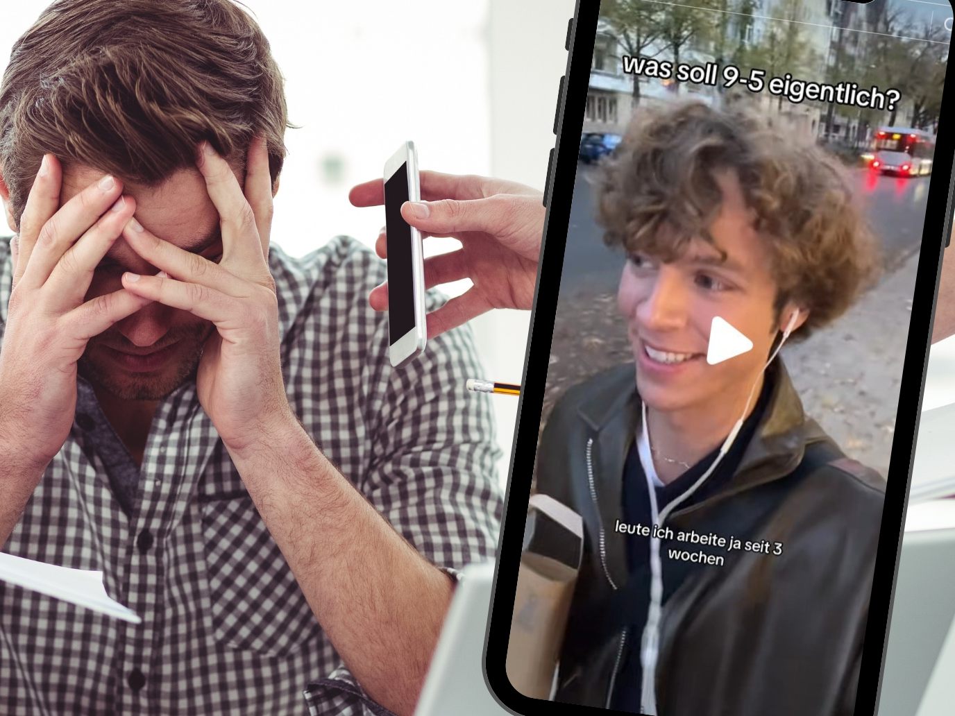 Fauler Influencer, oder Zeichen der Zeit? Für Julian Kamps (r.) ist sein "9 to 5"-Job zu viel.