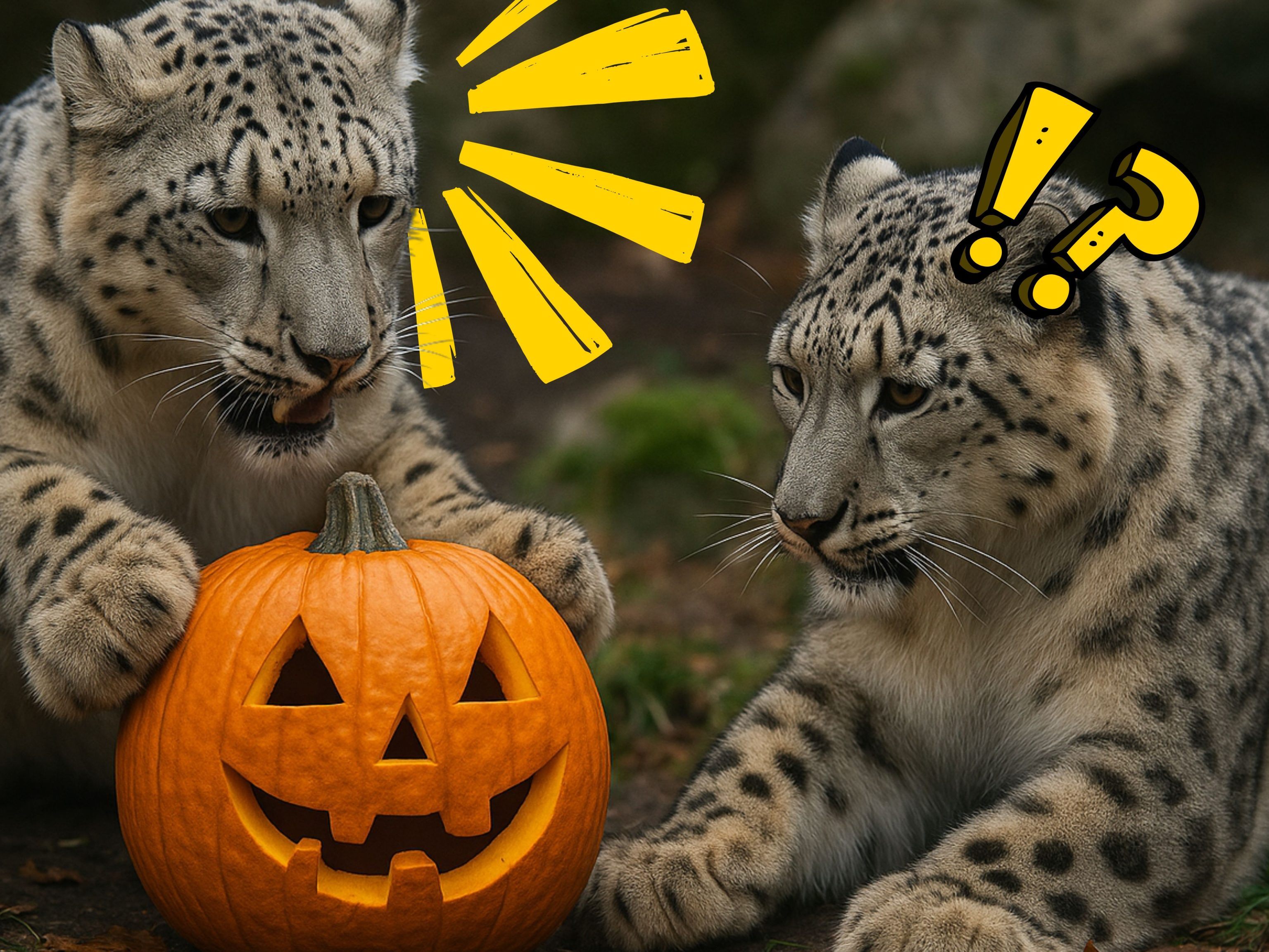 Kürbisschreck? Von wegen! Schneeleopardenbaby liebt Halloween