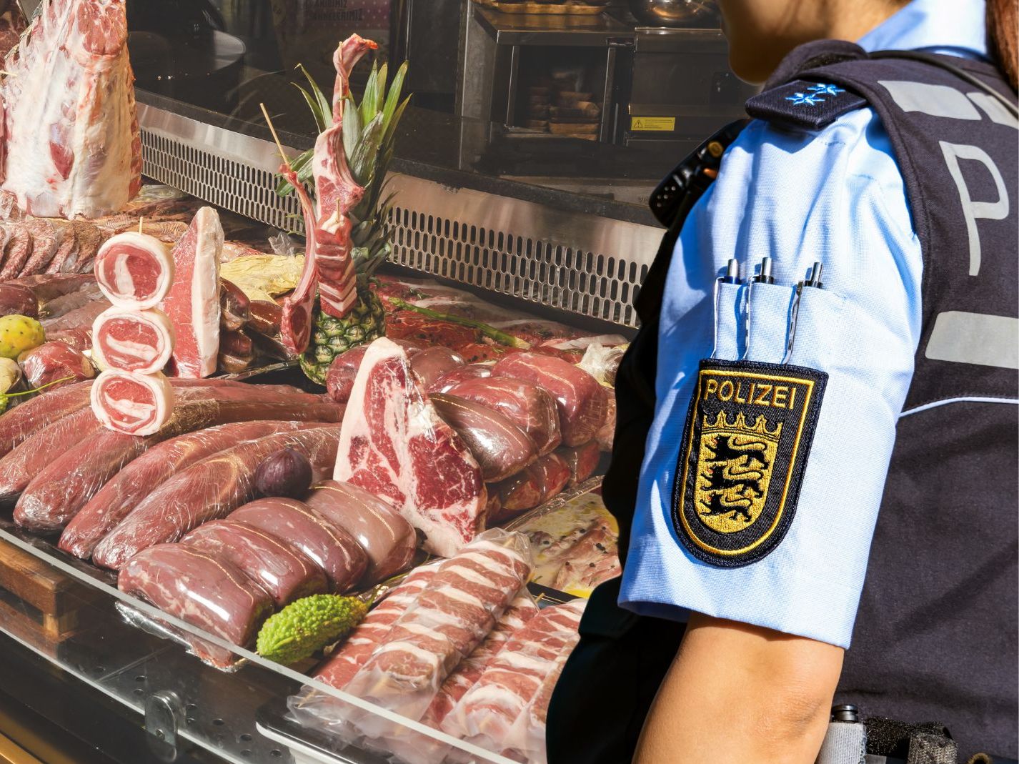 Ein Betrunkener stürzt in eine Metzgerei in Schwäbisch Hall und isst dort mehrere Würste. Die Polizei findet ihn verletzt.