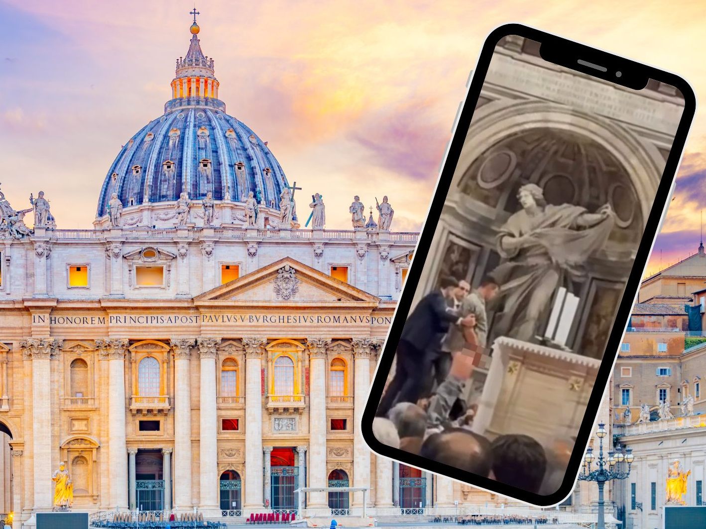 Ein Mann uriniert vor hunderten Besuchern am Hauptaltar des Petersdoms.