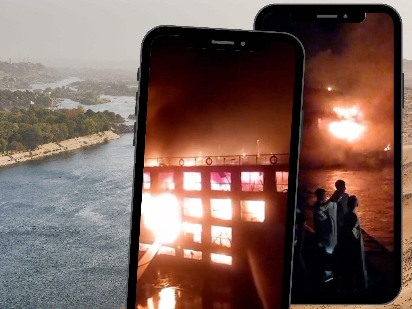 Brandkatastrophe auf dem Nil: Kreuzfahrtschiff in Flammen.