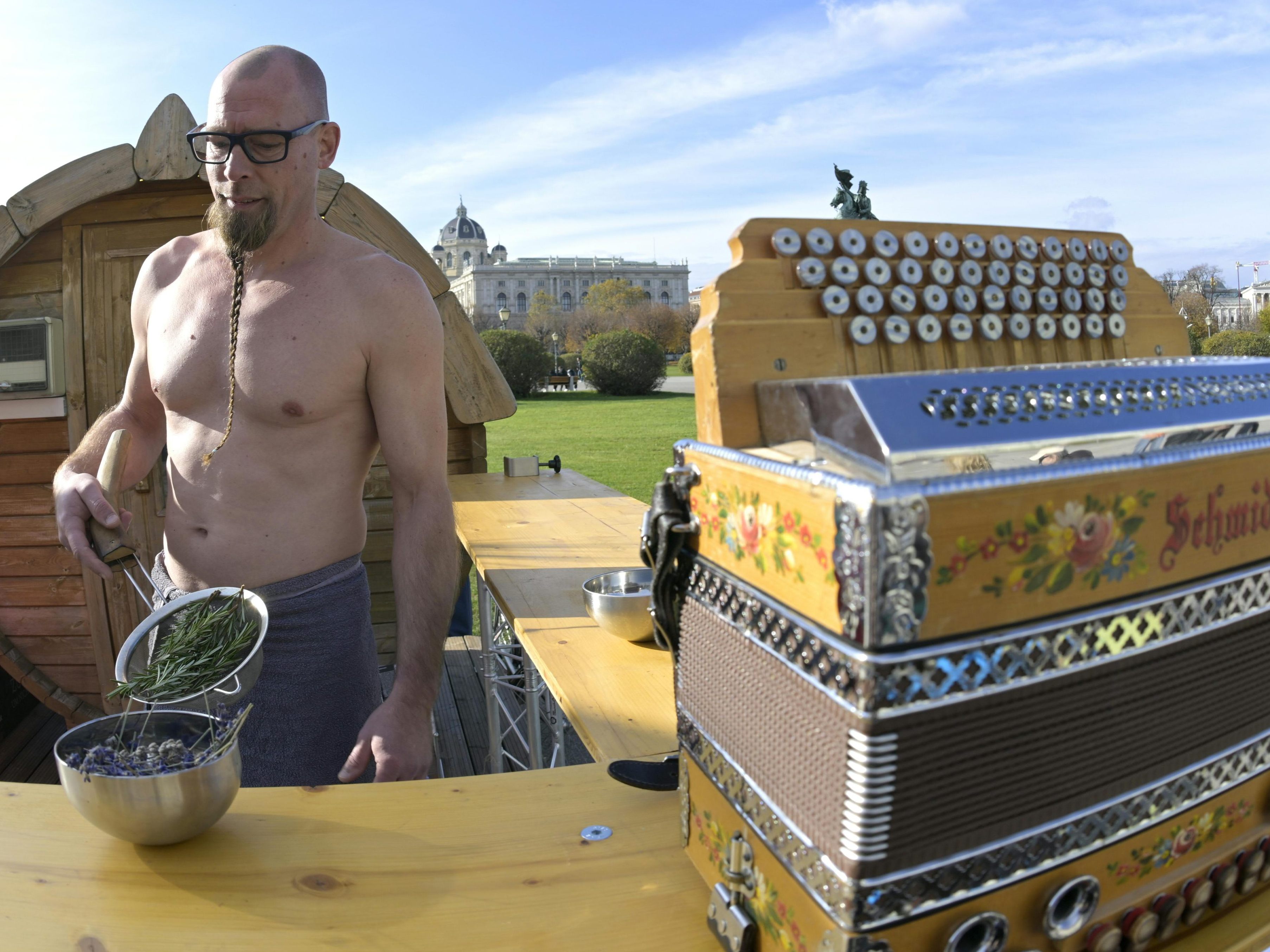 Kreativ: Sauna am Wiener Heldenplatz.
