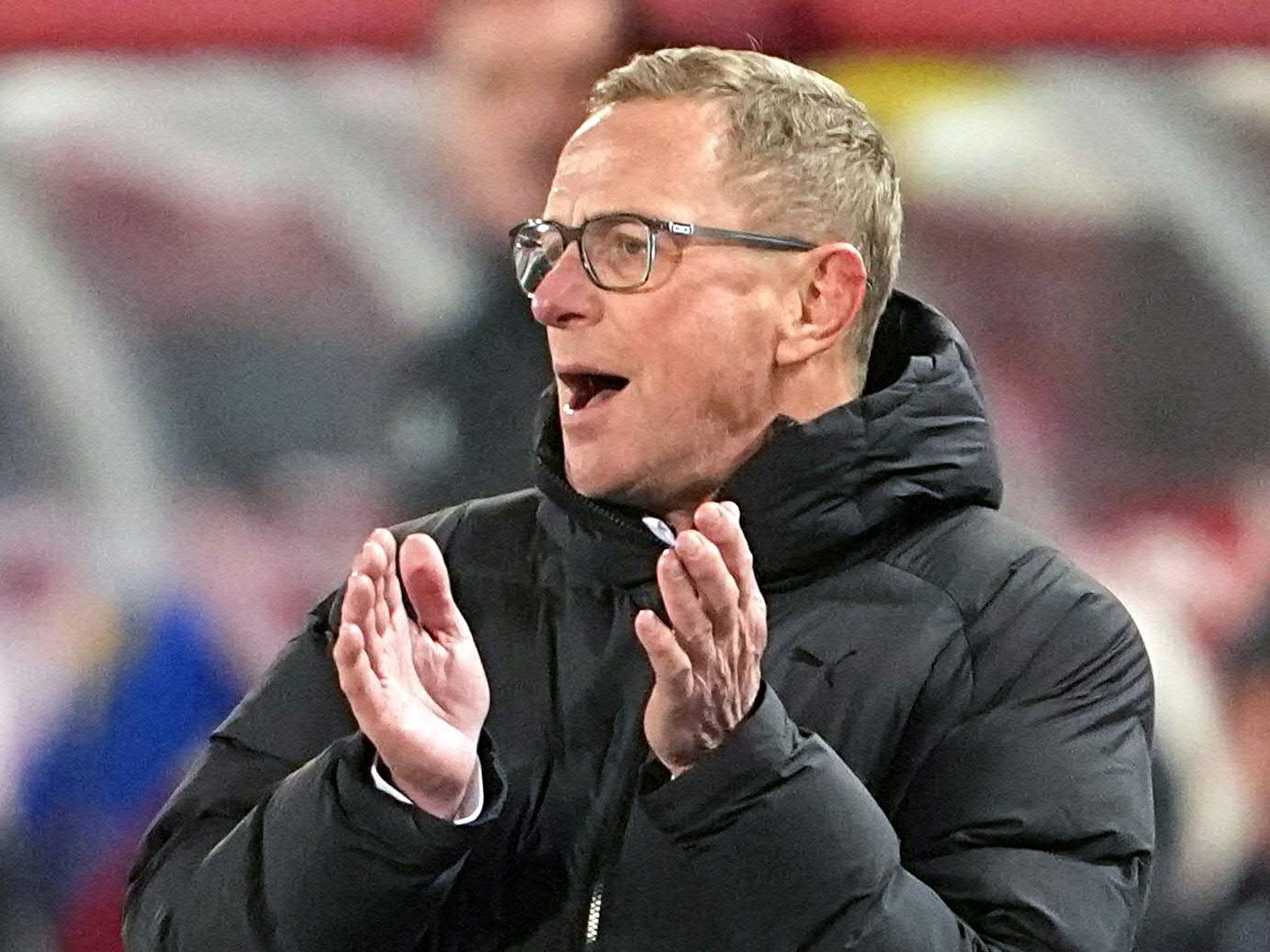ÖFB-Teamchef Ralf Rangnick jubelt nach dem Ende des Spiels zur WM-Qualifikation.
