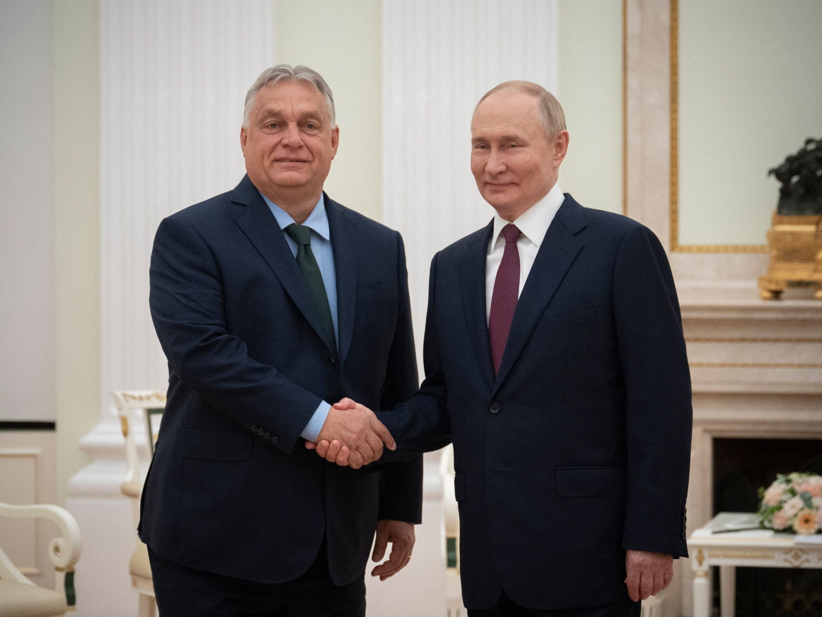 Ungarns Ministerpräsident Viktor Orbán bei einem Treffen mit Russlands Präsident Wladimir Putin im Kreml in Moskau, aufgenommen am 5. Juli 2024.