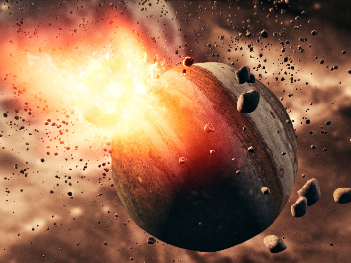 Ein gewaltiger Zusammenstoß mit dem Protoplaneten Theia formte den Mond.