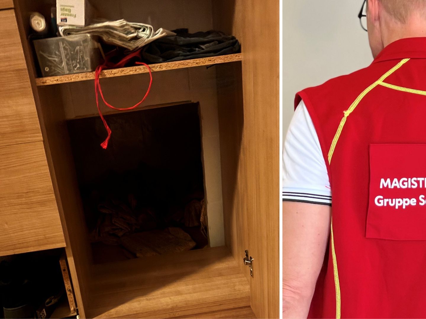 Ein Mann flüchtete in ein Geheimversteck hinter einem Schrank.